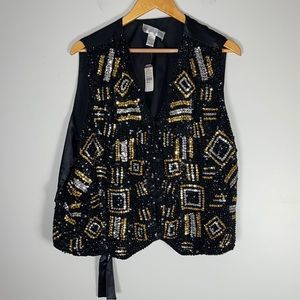 New Vintage Amanda Smith Silk Beaded Vest 2X